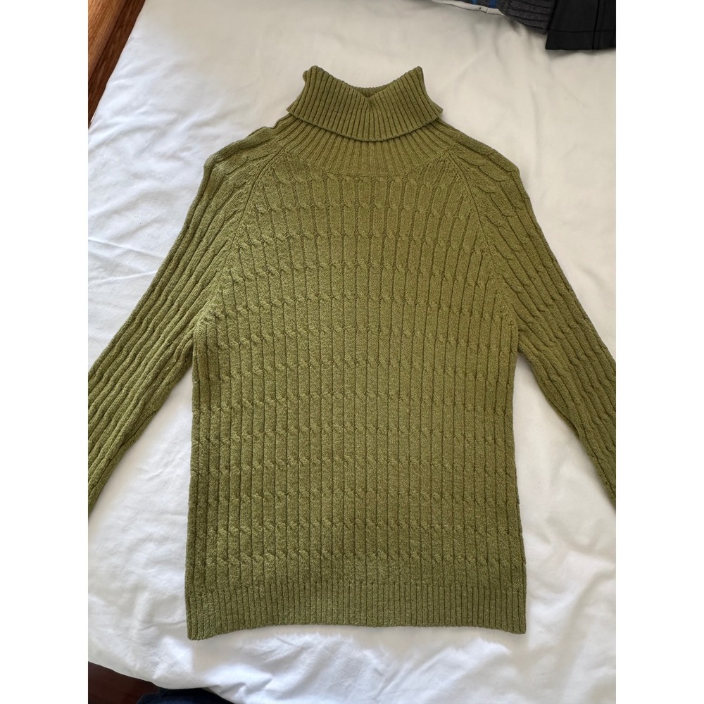 Y2K XL George Ladies Turtleneck Sweater Tropical Green Vintage Coquette Chic